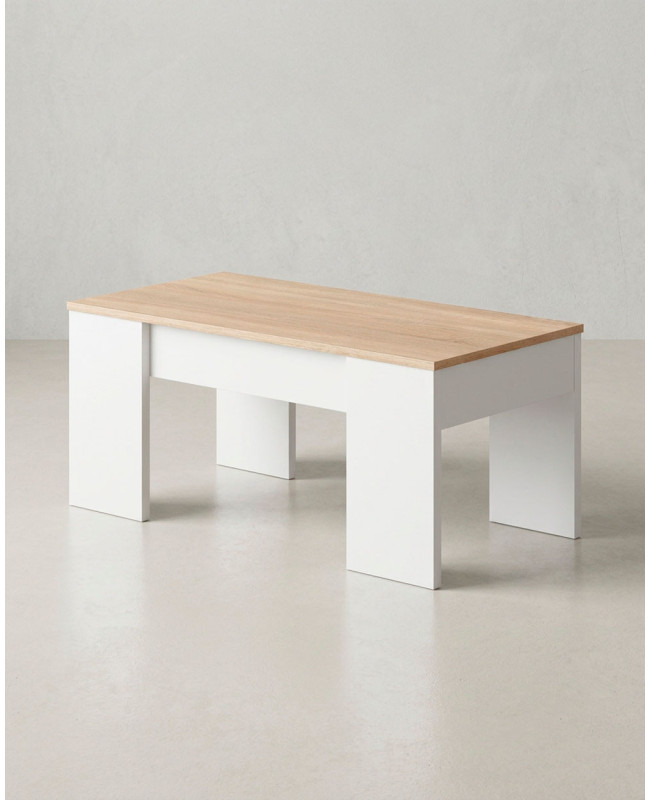 Mesa centro elevable WOLF roble lado