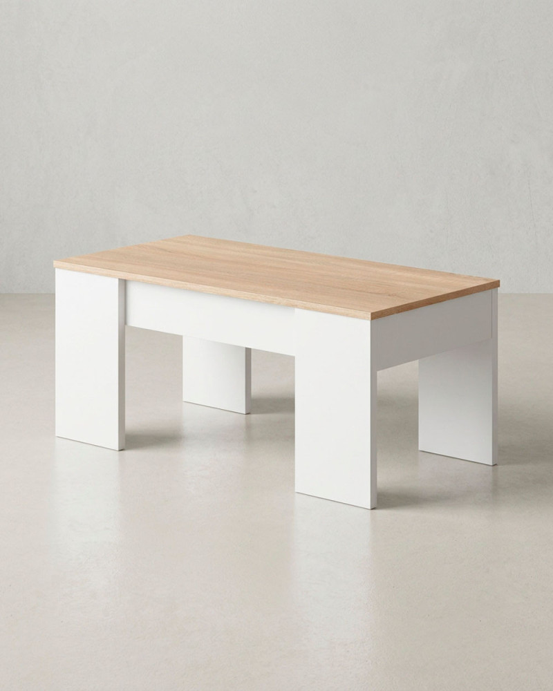 Mesa centro elevable WOLF roble lado
