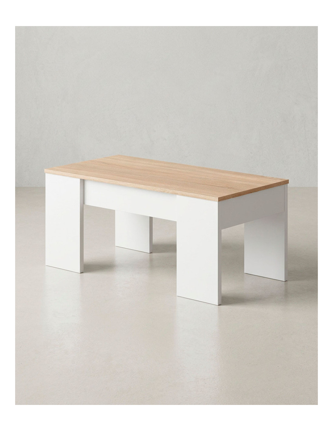 Mesa centro elevable WOLF roble lado
