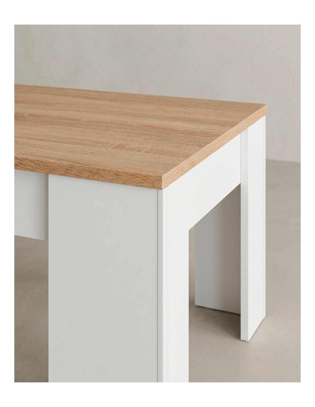 Mesa centro elevable WOLF roble detalle